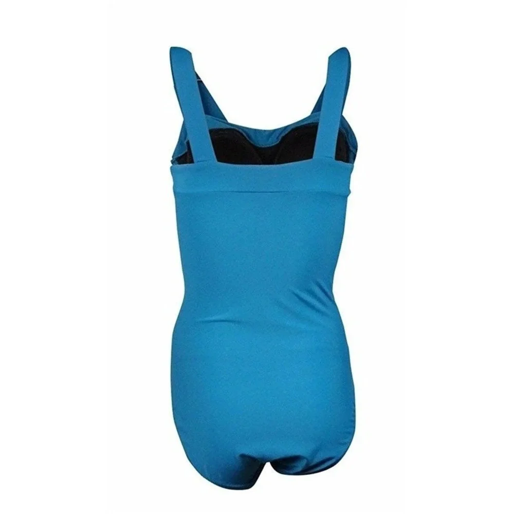 NWT Swim Solutions 8 Ruched Straight Neckline 1PC Teal Swimsuit 130389 - Picture 2 of 4